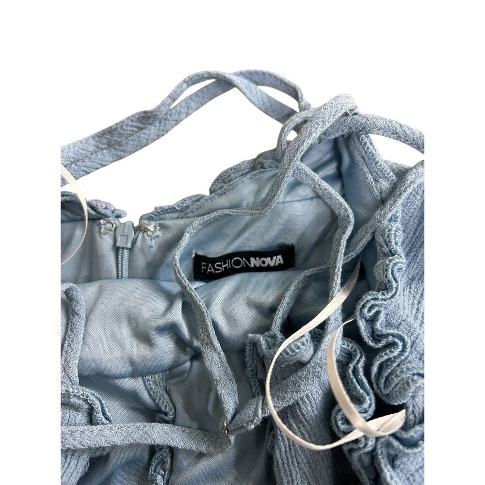 Fashion Nova Blue Angie Mini Dress Sz M Adjustable Spaghetti Straps Ruffle Trim - Picture 4 of 11